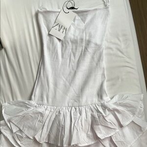 Zara White Strapless Trumpet Mini Dress